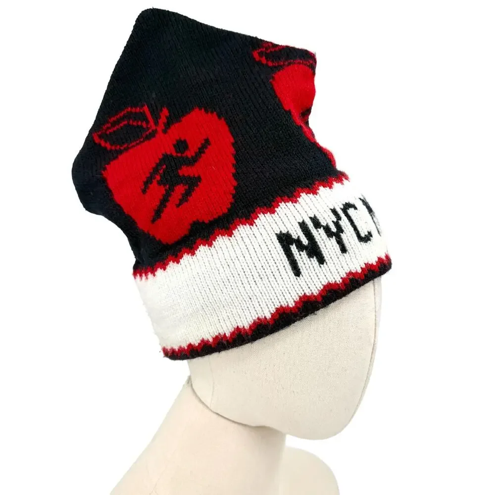 Vintage 80s The Cellar NYC Marathon Black Red Beanie Hat